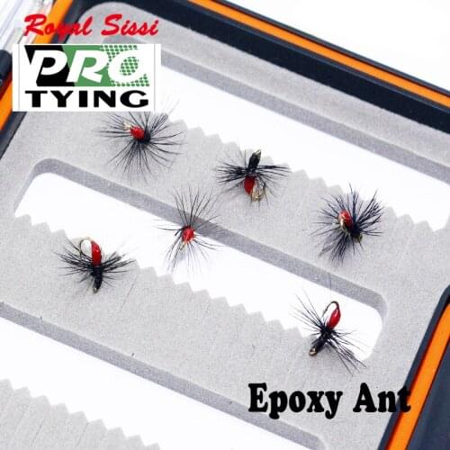 Professional hand tied 6pcs/box artificial epoxy ant terrestrial insect fly fishing hooks 18# trout fishing panfish dry fly lure