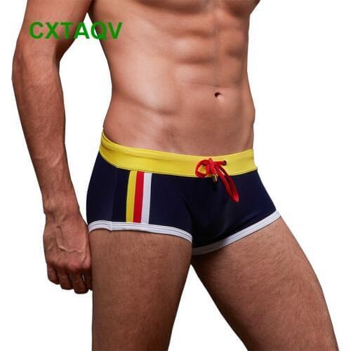 Plus Size M-3XL High Grade Nylon Men Swimsuit Mid Waist Boxer Swimming Trunks Bathing Suit Sexy Patchwork Swimwear Beach Shorts