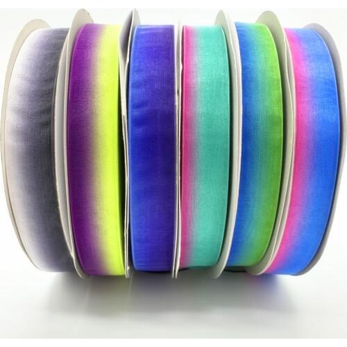 5Yards/Lot 25mm Christmas Ribbon Organza Rainbow Ribbon Handmade Bow For Wedding Christmas Decoration DIY Wrapping Crafts