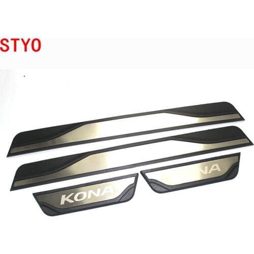 STYO For Hyunda1i Kona 2017 2018 2019 Stainless Steel Car Door Sill Scuff Plate Kick Pedal Cover Protectors Trim