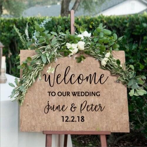 Wedding Welcome Sticker Sign Bride and Groom Names Wedding Date Customized Vinyl Decal Sticker Personalized Wall Decals B186