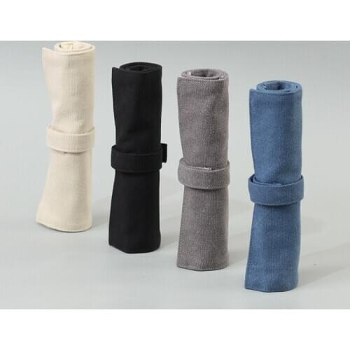Retro Pencil Roll Up Bag Canvas Pen Shade with Snap Stationery Pouch Storage Bag for Student School Office Supplies