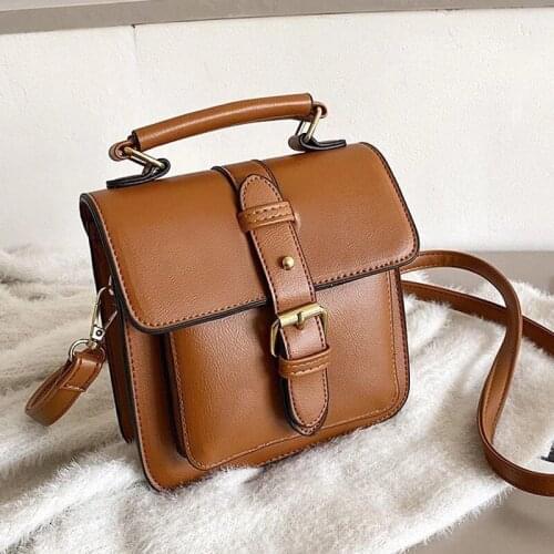 Solid Color Pu Leather Handbags For Women 2021 New Female Shoulder Bag Retro Daily Totes Lady Elegant Crossbody Hand Bag