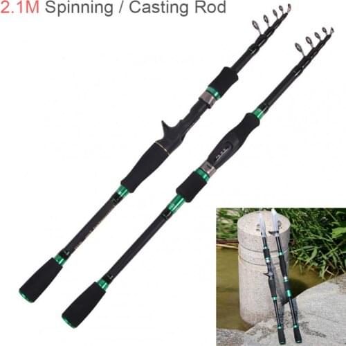 Carbon Spinning Casting Fishing Rod 2.1m Fiber Lure Fishing Rod Spinning Casting Rod 6 Section Telescopic Travel Fishing Pole