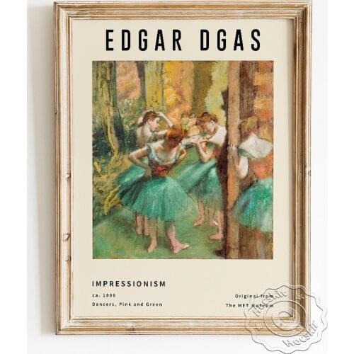 Edgar DegasExhibition Museum Vintage Art Poster, Dancers Pink And Green Canvas Painting, Classical Elegant Ballet Home Decor