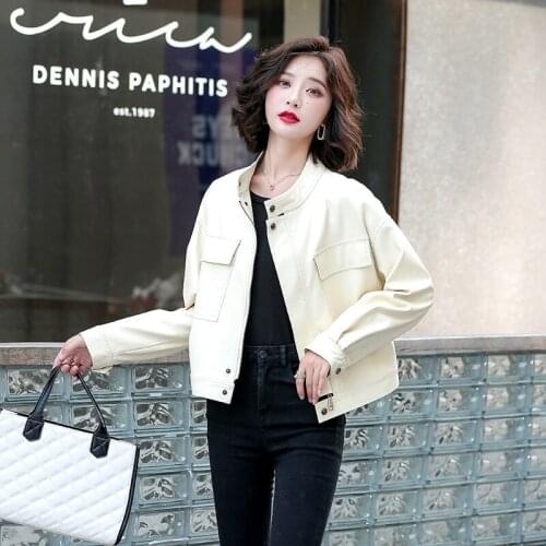 Plus Size Womens Leather Jacket Collar Zipper Black Faux Leather Jacket Slim Style 2021 Autumn Female Outwear