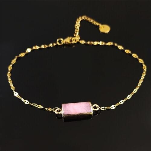 2021 Fashion Natural Stone Stainless Steel Ankle Bracelets Women Pink Gold Color Bracelet Foot Jewelry pulseras para pie A17S04