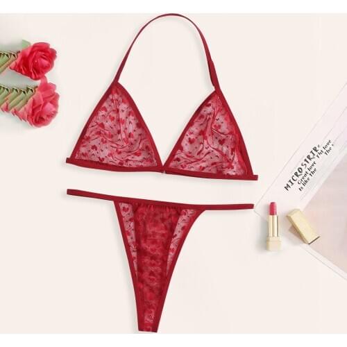 Women Bras Christmas Sexy Lingerie Female Underwear Suit Bow Lace Three Point Valentines Day Clothes Brassiere Exotic Set N50