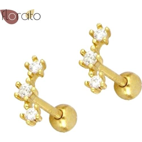 Tiny Perforated Crystal Stud Earrings 925 Sterling Silver Ear Needle Mini Cute Zircon For Women Wedding Jewelry Birthday Gifts