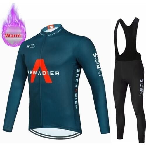 Winter Thermal Fleece Long Sleeve Ineos Tean Cycling Jersey Set Bib Pants Ropa Ciclismo Bicycle Clothing MTB Bike Clothes Suit