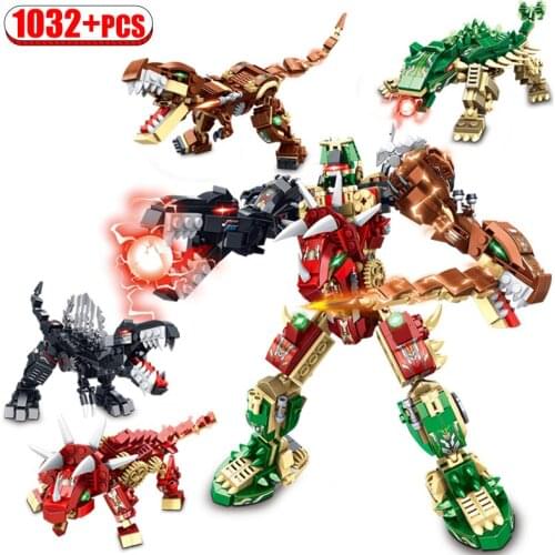 1032pcs 4 in 1 Technical Dinosaur Transformation Robot Building Blocks Mechanical Super Warrior Bricks Toys For Boys Gifts