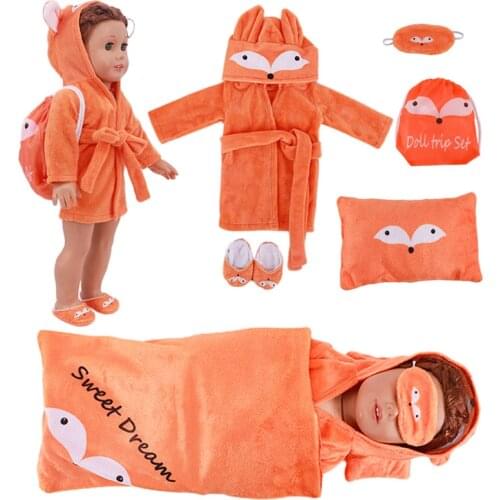 6Pcs Doll Sleeping Bag Bathrobes,Unicorn Jumpsuits,Sleeping Bag,Pillow,Mask,Slipper Fit 18Inch American&43CM Born Baby Girl Toys