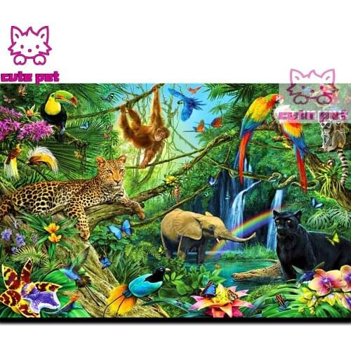 Animal jungle diy diamond Paintings Tiger Leopard Toucan Monkey Elephant Art home decoration Diamond Mosaic Cross embroidery