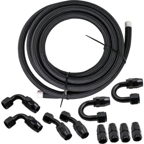 AN10 Stainless Steel Braided Fuel Line + Swivel Fitting Hose End Set 10AN 16 FT