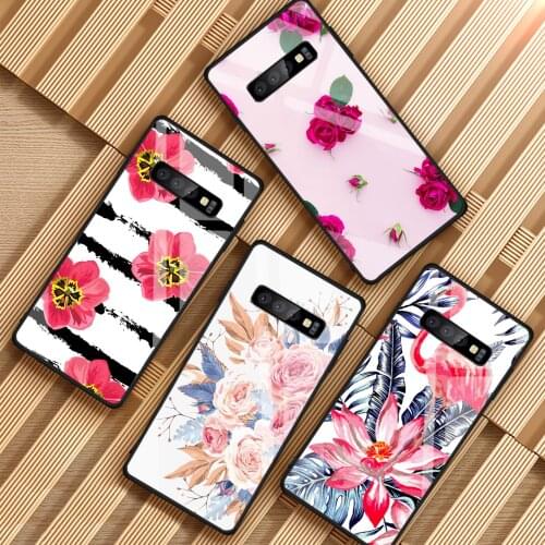 Color Tropical green plants foliage flowers Tempered Glass Phone Case For Samsung Galaxy A6 A6S A8 A8S J6 J8 2018 S8 S9 S10 PLUS