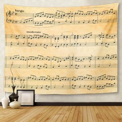Black Papyrus Abstract Music Sheet on Old Brown Score Classical Tapestry Wall Hanging for Living Room Bedroom Dorm 60x80 Inches