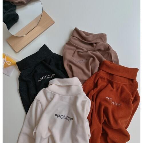 Childrens Bottoming Shirt 2020 Autumn New Baby Boy and Girls Embroidered Thick T Shirt Kids Turtleneck Cotton Top Tees 2-7 Year