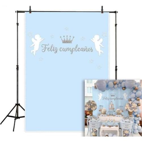 Photography Backdrops Blue Pink Little Angel Happy Birthday Party Background Photocall Baby Shower Photobooth Photo
