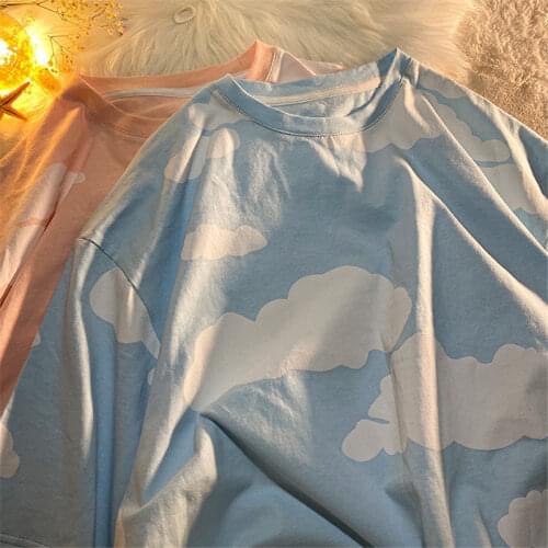 Cloud Printed Tshirt Harajuku Shirt Womens T Shirts Oversized T Shirt Summer Women T-Shirt Streetwear Tops Female T-shirts
