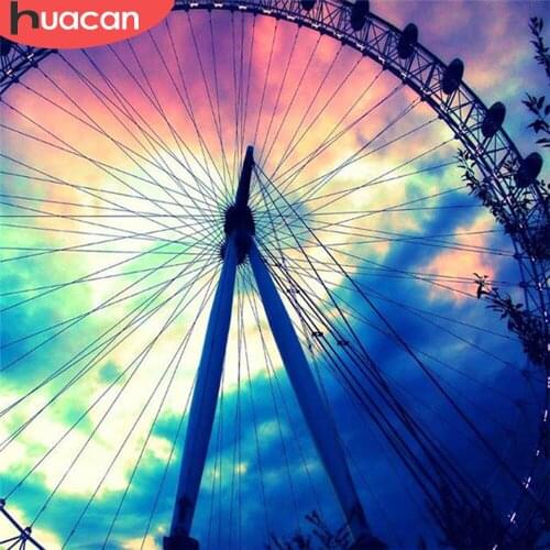 HUACAN 5D DIY Diamond Painting Kit Landscape Diamond Embroidery Sale Ferris Wheel Pictures Of Rhinestones Mosaic Wall Art
