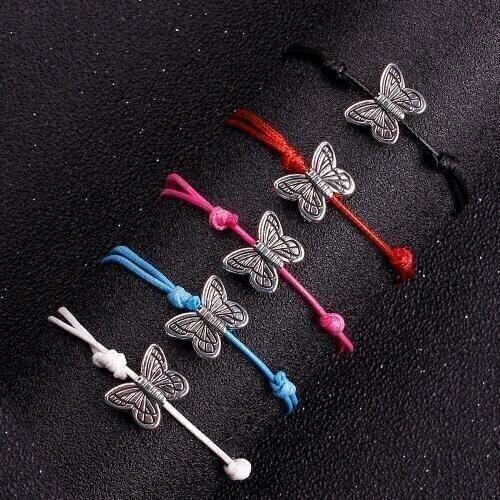 Delicate Sliver Butterfly Seahorse Turtle Hamasa Hand Bracelet Adjustable Color String Rope Bracelets Family Couple Gift