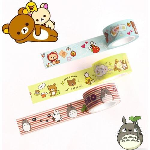 20mm Cute Washi Tape Japanese Totoro Rilakkuma Decorative Tape Flowers Sumikko Gurashi Scrapbooking Kawaii Grid Adhesive Tape