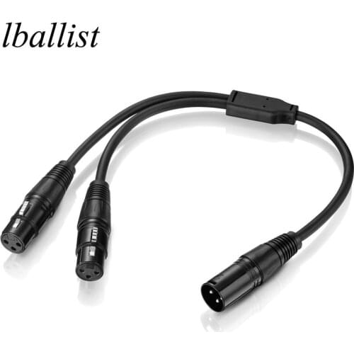 Lballist 30cm XLR Male to Dual XLR Female Y Splitter Cable Foil and Braided Shielded For Microphone Mixer Amplifier