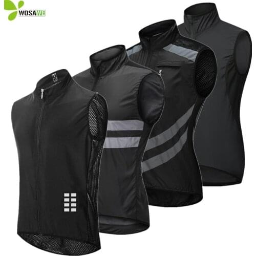 WOSAWE Sleeveless Cycling Jackets Coat High Visibility Reflective Breathable Top Jersey Clothing MTB Bike Bicycle Windbreaker