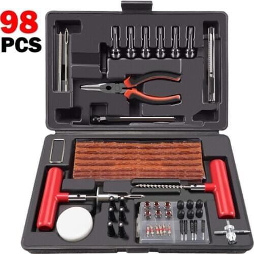 98PCS Tire Repair Kit Garage Tools Puncture Tyre Repair Kit Wheel Repair Car Prick Kit Anti-puncture Harness For Tire Repair