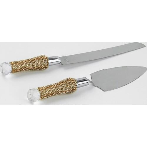 Oh Trend New Design Wedding Cake Knife Set Golden Serving Cutlery Crystal Ball Decorated Handle Cake knife And Serve Tableware