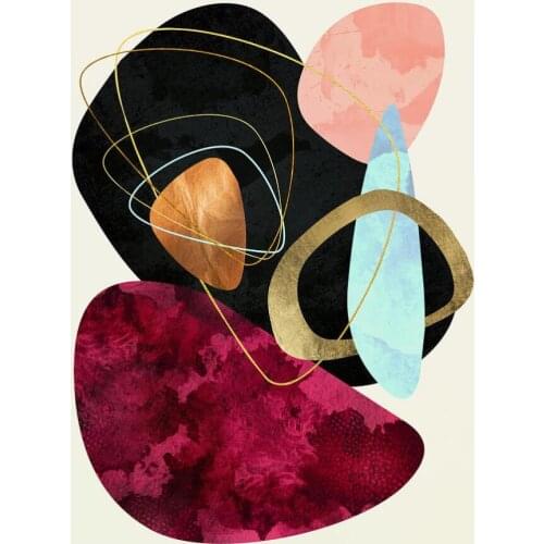 Wall Art Diamond Art Abstract Painting Gold Red Black Pink Stones Canvas Landscape Printing Living Room Pictures Office Decor