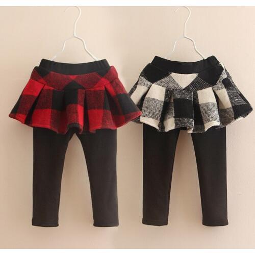 New Fashion Winter Autumn Baby Girl Clothing Cute Kids Print Plaid Ruffles Cotton Tutu Layer Skirt Legging Warm Velvet Clothes