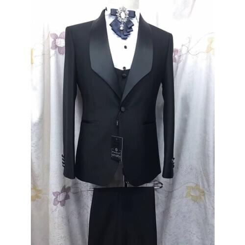 New black Men Suits Slim Fit Tuxedo Groom Groomsman men suits 2018 for wedding jacket pant vest 3 piece