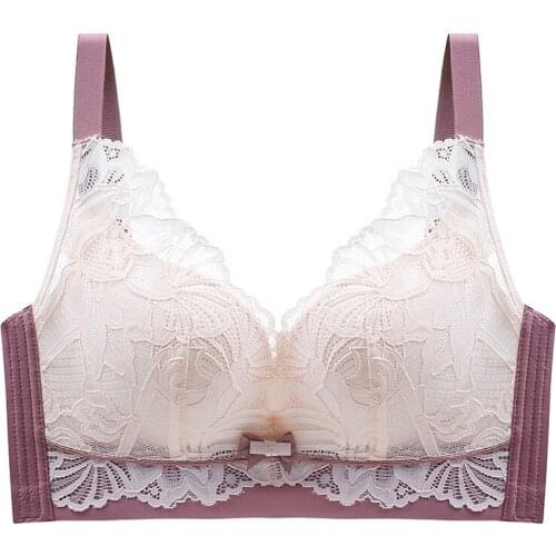 2021 new products without rims French lace stitching sexy lingerie women gathered to adjust the pair of breasts breathable bra