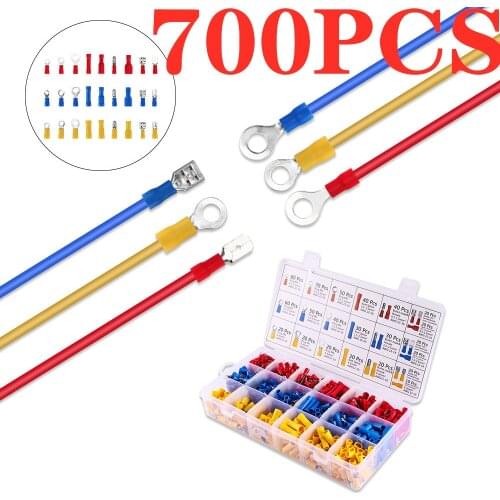 Crimp Spade Terminal Assorted Electrical Wire Cable Connector Kit Crimp Spade Insulated Ring Fork Spade Butt Set