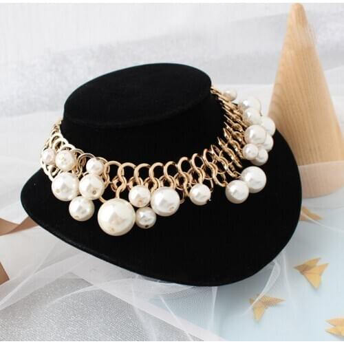 Gothic Big Imitation Pearl Pendant Choker Necklace Steampunk Statement Heavy Metal Chunky Lock Chain Necklace Women Jewelry