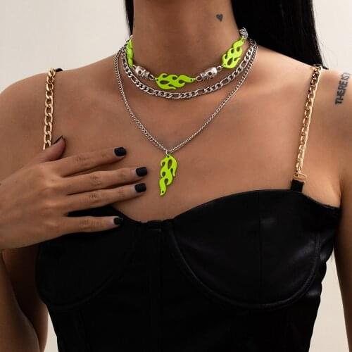 Punk Chains Flame Necklace for Women Layered Necklaces Pendant Chains Bohemian Jewelry Cadenas Mujer Girls Gift