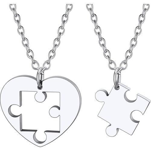 KPUNK Stainless Steel Couple Necklace for Lovers Heart Puzzle Pendant Matching Set Jewelry(Delicate Wrapped)