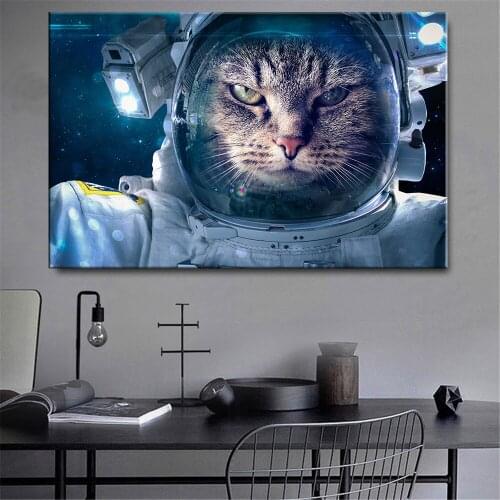 Astronaut Cats Posters Selfie Canvas Art Prints Funny Animals Cats Wall Picture Painting for Baby Kids Living Room Decoration