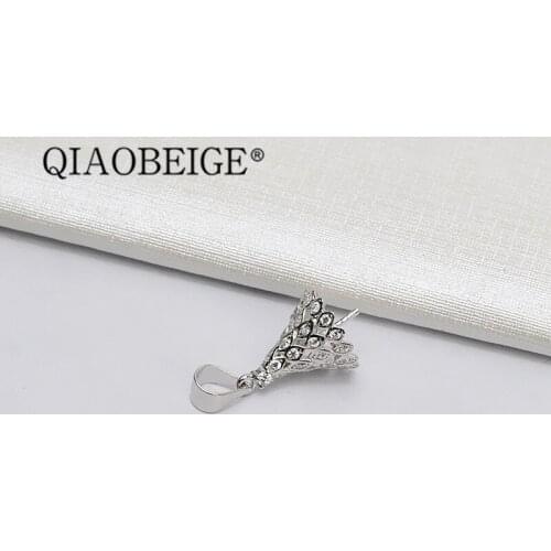 QIAOBEIGE S925 Sterling Silver platinum plated cap pendant with pearl inlaid bracket accessories diy material