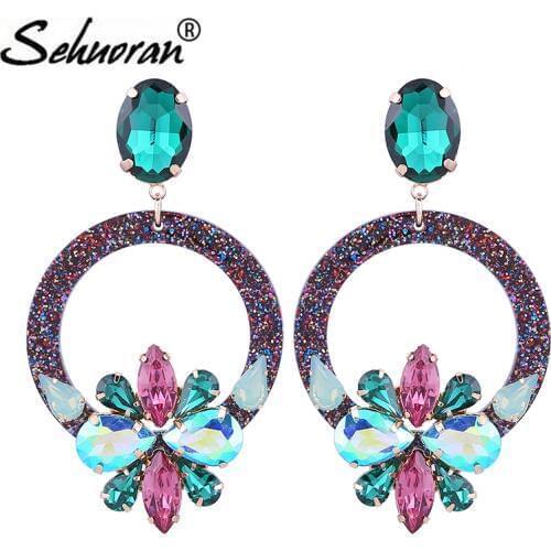 Sehuoran Oorbellen Drop Earrings For Woman Crystal Stone Pendientes With Resin Shell Big Earrings Long Brinco Ear Accessories