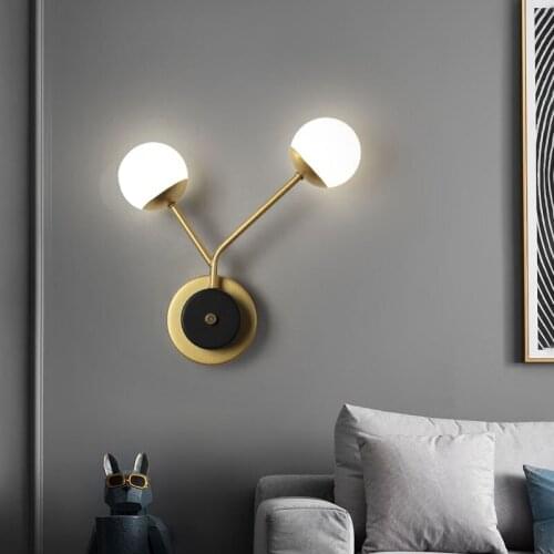 Modern Nordic LED Wall Lamps Bedroom Bedside Lights Double Head For Loft Corridor Indoor Decorative Glass Ball Luminaire