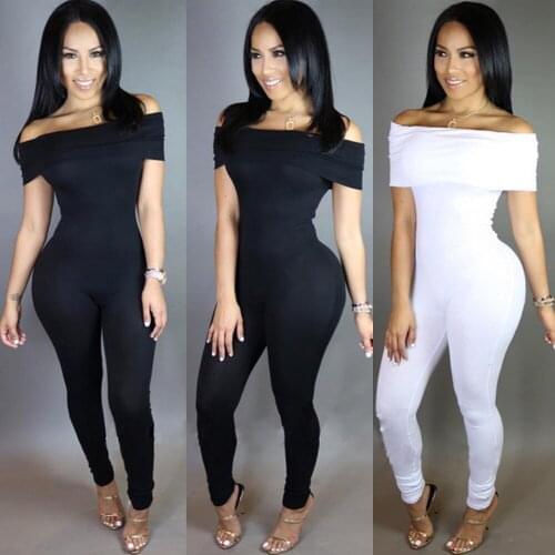 Wantmove Wholesale Womens One Shoulder Sleeveless High Waist Solid Color Bodycon Jumpsuit Ladies Sexy Romper Club Wear AM904