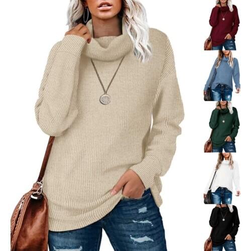 Winter&Spring Womens Turtleneck Oversized Pullover Sweaters Loose Long Sleeve Tops 2021 Fashion All-Match Woman Sweaters F
