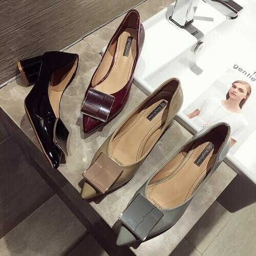 Womens shoes single shoes 2019 summer new thick with pointed shallow mouth buckle high heels