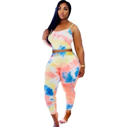 Womens Casual Gradient Straps Crop Top and Pant Two Piece Set