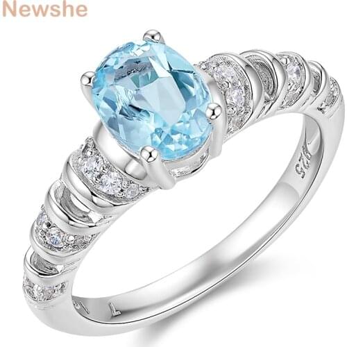 Newshe Sky Blue Oval Cut 1.25 Ct AAAAA CZ Wedding Ring For Women Solid 925 Sterling Silver Vintage Engagement Band