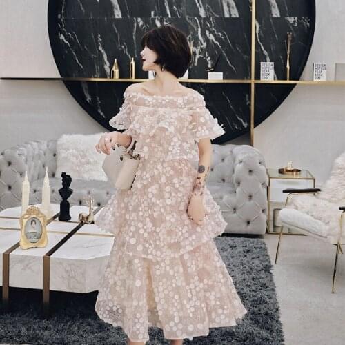 Evening Dress Boat Neck Appliques Pink Formal Gowns Long Plus Size Evening Dresses Elegant Lace robe de soiree