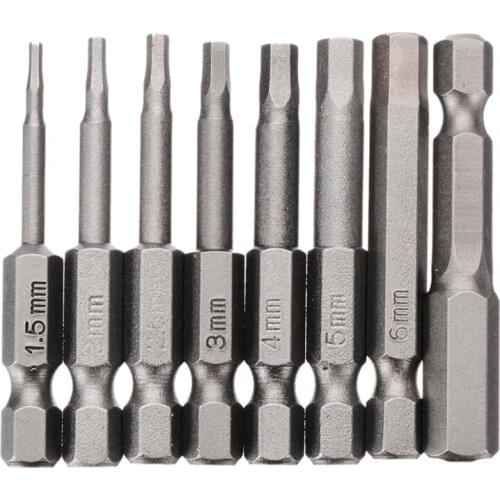 8Pcs Magnetic Hexagon Screwdriver Bit S2 Steel 1/4 Inch Hex Shank Screw Drivers Set 50Mm Length H1.5-H8