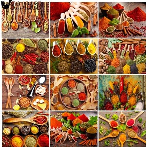 Diamond Painting Seasoning Color 5D Diy Wall Art Food Material Paste Diamond Embroidery Inlaid Bedroom Kitchen Decoration Gift